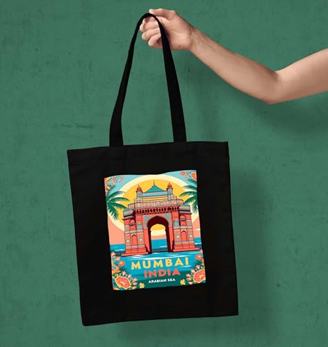 Image of ZORI Black Tote Bag With Pocket Printed Designed Canvas Tote Bags For Women large capacity,Tote bag For Shopping, College, Travel, More Canvas Handbag For Unisex Bag