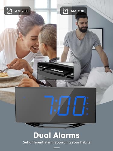 Pplee P-1018I-B-BLUE Super Loud Alarm Clock For Really Heavy Sleeper Adults With Bed Shaker,Plug In Digital Dual Alarm Clock For Deep Sleeper,2Usb Charger Ports,Dimmer,12/24H,Dst,Loudest Simple Clock thumb #3