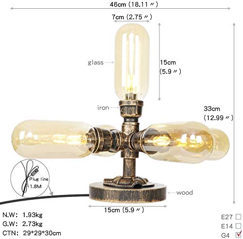 ZGYQGOO 5 Lights Steampunk Metal Pipe Lamp Bronze - Bedside Table Lamps for Nightstand, Dressers, Coffee - Desktop Accent Light with Glass Lamp steampunk buy now online