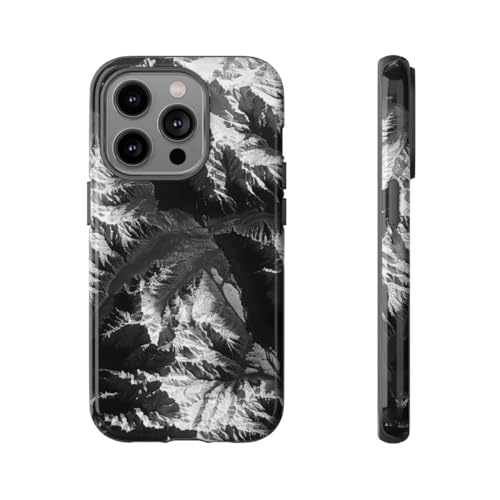 Coque rigide iPhone 14 Pro brillante motif montagne noir blanc antichoc