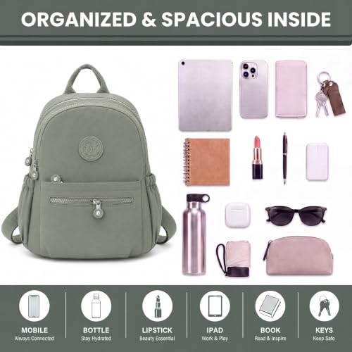 Image of TS WITH TECHSUN Stylish Women Mini Backpack | Lightweight Travel Small Nylon Bag with Multiple Pockets | Anti-Theft Zipper Pocket | Casual, Work, Office, Picnic Backpack for Girls