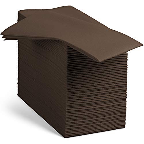 100 Linen-Feel Colored Paper Napkins - Decorative Cloth-Like Brown Dinner Napkins - Soft And Absorbent. For Kitchen Party Wedding Bathroom Or Any Occasion. (Pack of 100)
