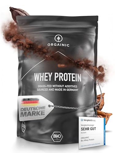 ORGAINIC Bio Kakao Whey Protein - Bio Zertifiziert ohne Zusatzstoffe - Eiweißpulver aus Deutschland - Grasfütterung - 1000g