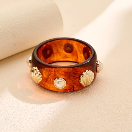 WOWORAMA Chunky Acrylic Bangle Bracelets for Women Thick Brown Tortoise Shell Bracelet Chunky Ocean Seashell Acetate Resin Bangles Bold Statement Plastic Bracelets