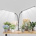 GooingTop Grow Light LED Gooseneck Lamp,Dual-Head White Full Spectrum 148 LED Plant Lamp with Red Blue Light Clip-on Desk for Indoor Plants Growing,Diming & Auto Timer,Super Bright