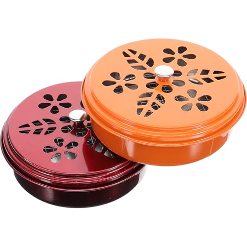 Abaodam 2個 蚊取り線香入れ 蚊香ボックス 蓋付き 防火設計 製 耐久性 屋内外対応 居間 ベランダ キャンプ用 な煙拡散 持ち運び便利 オレンジ