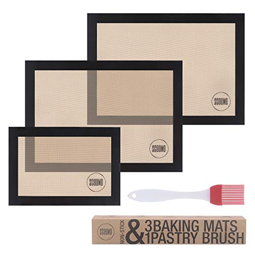 Scoomo Silicone Baking Mat Set of 3 Black | NonStick Washable Reusable Liner Sheets For Amazing Cooking Results Without Oil or Parchment in Oven Tray/Grill + FREE 17cm Pastry Brush | Pro Bakeware Scoomo Silicone Baking Mat Set of 3 Black | NonStick Washable Reusable Liner Sheets For Amazing Cooking Results Without Oil or Parchment in Oven Tray/Grill + FREE 17cm Pastry Brush | Pro Bakeware
