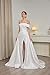 ZHEXUDAI Sleeveless Long A-Line Satin Dress for Bride Pleated Bust Off Shoulder Bridal Gown Engagement & Wedding Guest High Slit Maxi Dress L White