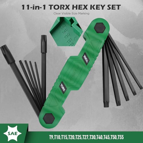 11-Piece Large Folding Torx Key Set (T9–T55), Heavy Duty Folding Star Wrench Set, Portable Tool for Archery, Bike Repair, Furniture, and Basic Home Maintenance