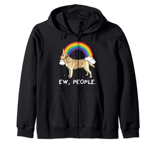 Rainbow Yellow Labrador Retriever Ew People Unicorn Dog Zip Hoodie, Black, S