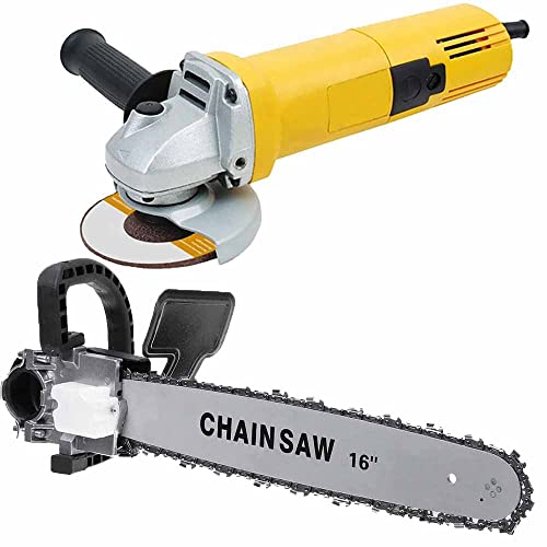 Image of 4 inch Angle 100MM sand paper grinding filling machines mini angle grinder tool polishing machine with 16 inch Chain Saw Converter Chainsaw Bracket Attachment (Combo Set, 850watt, 11000RPM)