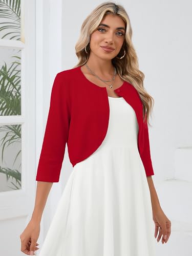 Image of Heymoments Women's 3 /4 Sleeve Casual Shrugs Lightweight Open Front Cropped Cardigan for Dresses