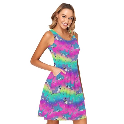 Image of ALAZA Women's Summer Dress Sun Dress Sleeveless with Pockets