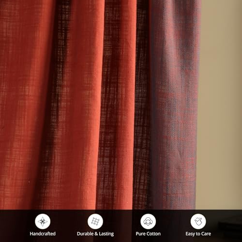 Image of Peepul Tree Solid Woven Cotton Door Curtain in Brick Red | 7 ft | Pack of 1 | Woven in Pure Cotton | Back Loop | 60% Light Blocking | Semi Blackout | Fine Breathable Drapes | Chintz Collection