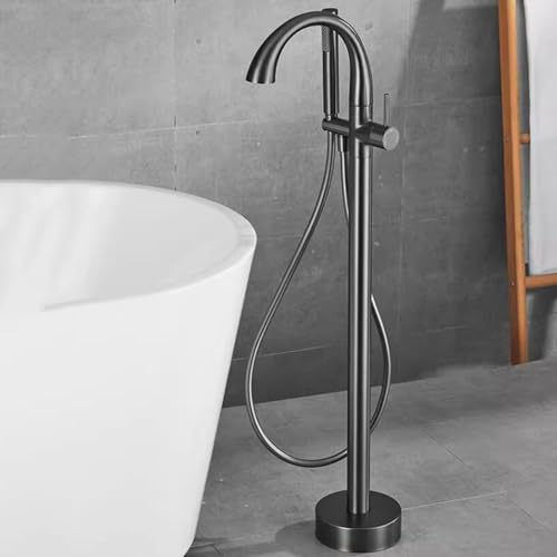 Mitigeur de baignoire îlot noir mat avec douchette eau chaude et froide Rhome
