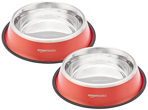 Amazon Basics Pet Feeding Bowl 1400 ml, Red (Set of 2)