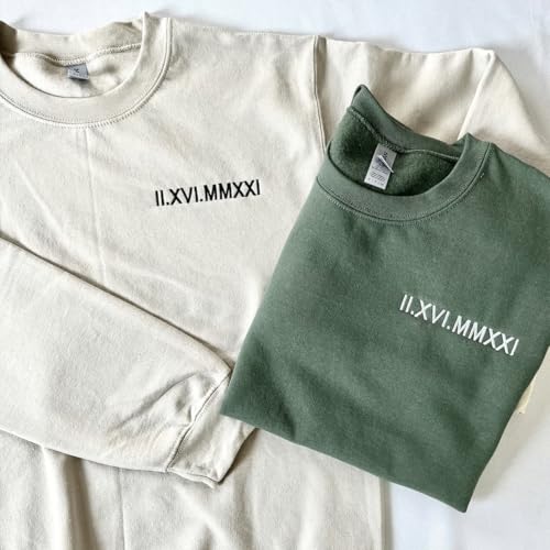Personalized Roman Numeral Date Hoodie, Custom Roman Numeral Date with Couple's Initial Embroidered Sweatshirt, Wedding Sweater, Custom Anniversary Date Couple Sweatshirt, Valentine Day Shirt2