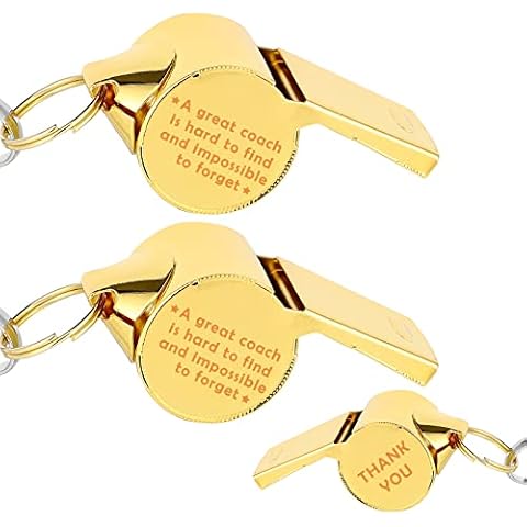 2 Pack Stainless Steel Lanyard Whistle Gift for Coach with A Word A Great Coach is Hard to Find and Impossible to Forget,Thank You Coach Gift,Loud Crisp Sound Whistles with 2 Gift Box. (Gold) Cover