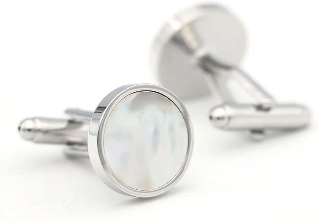 Boutons de manchette pour hommes, Boutons de manchette en nacre argent sterling, boutons ronds laiton