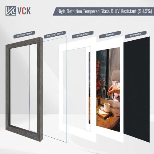 Image of VCK 16x20 Picture Frames 5 Pack, Grey Wood, 11x14 Mat, Glass, for Poster
