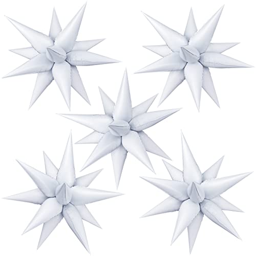 TOTAFAM 60 Pcs Star Balloons Explosion 12 Point Foil Cone Balloons Magic Balloon Large for Wedding Anniversary Backdrop Birthday Party Decorations White