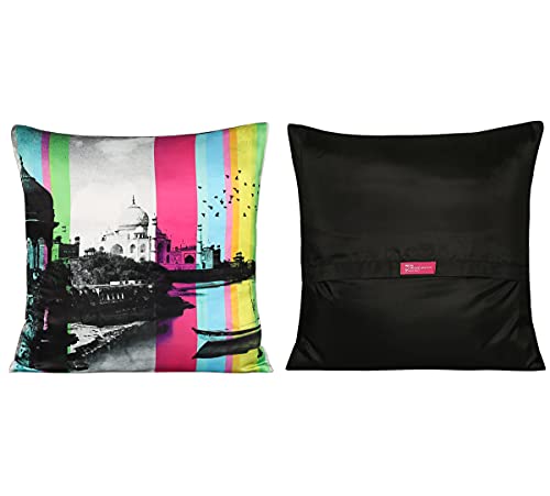 Image of India Circus by Krsnaa Mehta Incredible Pop India Multicolor Satin Blend Cushion Pillow Covers Set of 5 (16 x 16 Inches)