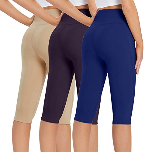 3 Pack High Waisted Capri Leggings For Women Knee Length Workout Exercise Capris Running Cycling Yoga Pants #TOP3