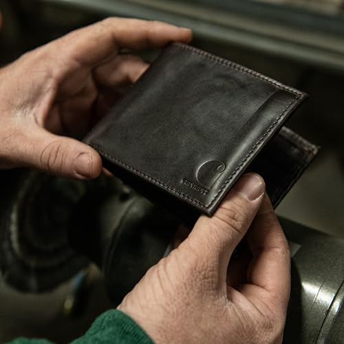 Image of Carhartt Men's Oil Tan Leather Wallet, Front Pocket, Passcase & Trifold Designs, Long-Lasting Construction, Gifts for Men