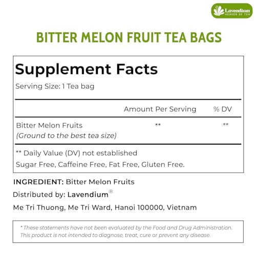 Image of Lavendium, Premium 60 Bitter Melon Tea Bags, 100% Natural & Pure Bitter Melon Fruit, No Additives or Preservatives, Non-GMO, Caffeine-Free, Plant-Based & Vegan, Perfect for Daily Herbal Tea