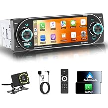 Single DIN Radio Car Stereo Wireless Apple Carplay,Dual Knobs & HD Touchscreen Radio for Car, Bluetooth 6.0 Car Play Android Auto, 60W x 4 Output, AM/FM Radio,USB,SWC, Backup Camera Black