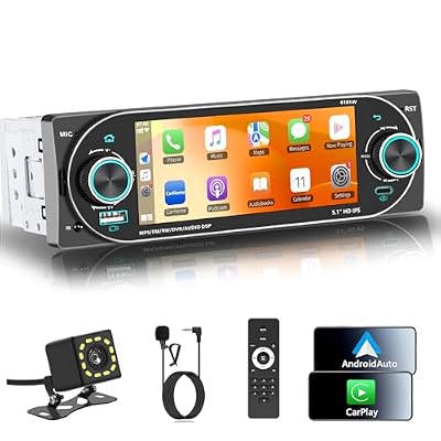 Single DIN Radio Car Stereo Wireless Apple Carplay,Dual Knobs & HD Touchscreen Radio for Car, Bluetooth 6.0 Car Play Android Auto, 60W x 4 Output, AM/FM Radio,USB,SWC, Backup Camera (Black)