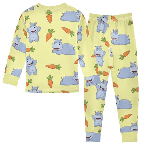 Pajama Sets Long Sleeve Happy Hippo and Carrots Soft Comfy Sleepwear 2 Piece PJS 3-8T3