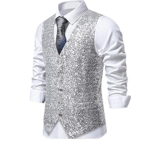 Men's V-Neck Suit Vest Sequin Decoration Wedding Party Stage Performance Vest4