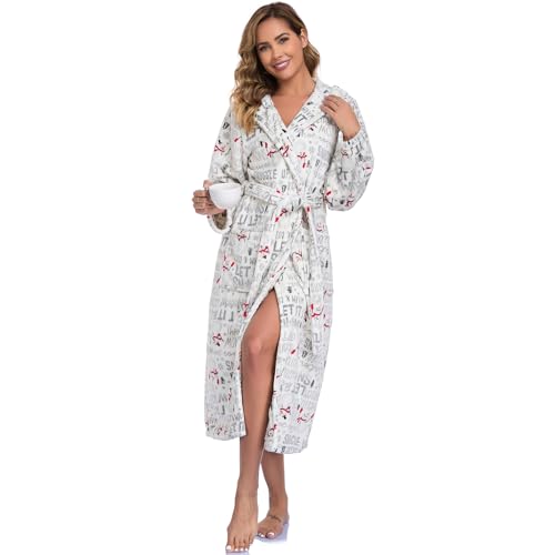 Image of RONGTAI Womens Robes Plush Fleece Hooded Bathrobe Thick Nightgown with Pockets Fluffy Sleepwear