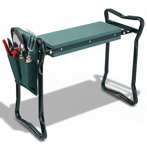 2mGoods Kniebank grün, weiches Kniekissen, 2 in 1 Eva-Schaumkissen Gartenhocker mit 1 Taschen, klappbar, Kniehilfe Gartenarbeit, bis 150 kg, HBT 50x60x27,5cm, Gartenbank (GC-007-v2)