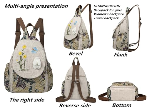 Image of Small Canvas Backpack, Retro Boho Washed Hippie for Women Daily Commute (Rabbit Decorations)