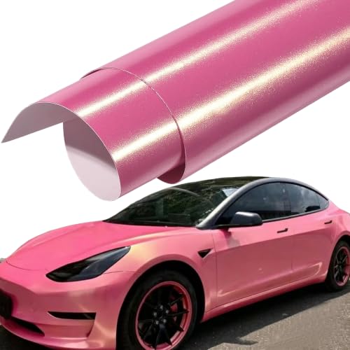 Image of Bright Pink to Charming Diamond Gold Metallic Chameleon Vinyl Wrap Pearlescent Pink Color Change DIY Vehicle Vinyl Film, 59.84 inch x 11.81 inch
