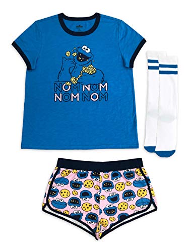 Secret Treasures Women's Cookie Monster Nom Nom 3 Piece Pajama Set, (Size Small, Turquoise Multi) #TOP11