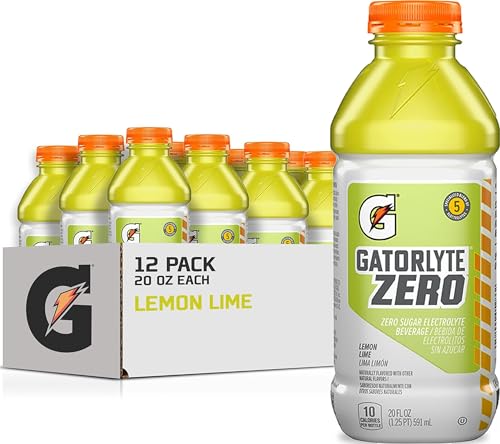 Gatorlyte Zero Sugar Rapid Rehydration Electrolyte Drink, Lemon Lime, 20 fl oz Bottles (12 Pack), Specialized Blend of 5 Electrolytes, Zero Sugar, 15 Calories, No Artificial Sweeteners, No Artificial Flavors, Gatorade, Hydration
