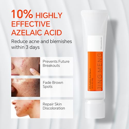 JING MENG Vitamin C Liposomal Face Serum, 10% Azelaic Acid Serum, Instantly Calming, Soothing, Even Skin Tone with Centella Asiatica, Ceramide, Astaxanthin, Hyaluronic Acid