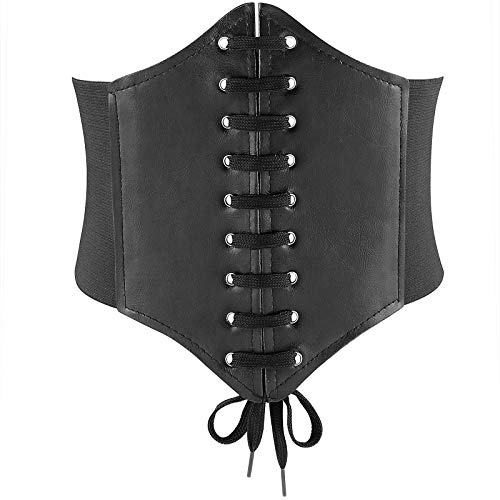 Glamorstar Corset Belt for Women Lace-up Leather Elastic Belts for Dresses Wide Tied Waspie Cincher Belts