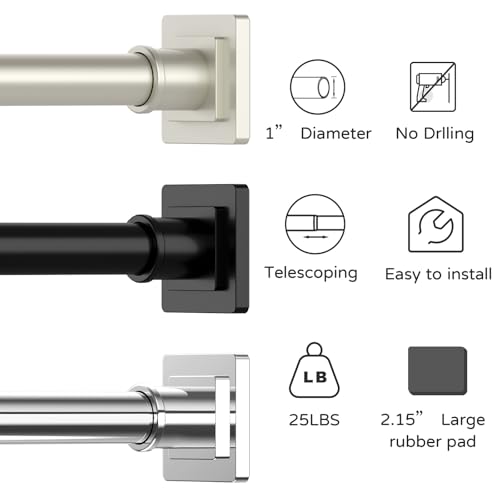 Image of UIOSANRT Brushed Nickel Shower Curtain Rod 31-79 Inches Non-Slip Shower Rod Tension Mounted No Drill Tension Shower Curtain Rods Spring Tension Rod for Windows Bathroom