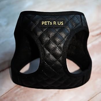 Step-in Dog Vest Harness Classic Quilted Design Vegan Leather No Escape Breathable Mesh Soft Black Gold Durable Stylish Pet Accessory Buckle (Black, Large: Neck=12.5-14''/Chest:18-21'')