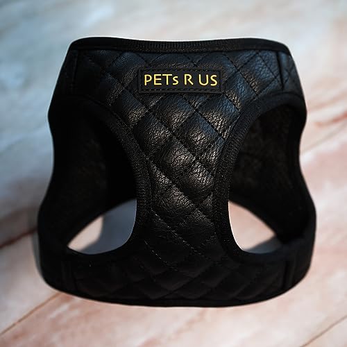 Step-in-Dog-Vest-Harness-Classic-Quilted-Design-Vegan-Leather-No-Escape-Breathable-Mesh-Soft-Black-Gold-Durable-Stylish-Pet-Accessory-Buckle-Black-Large-Neck125-14Chest18-21
