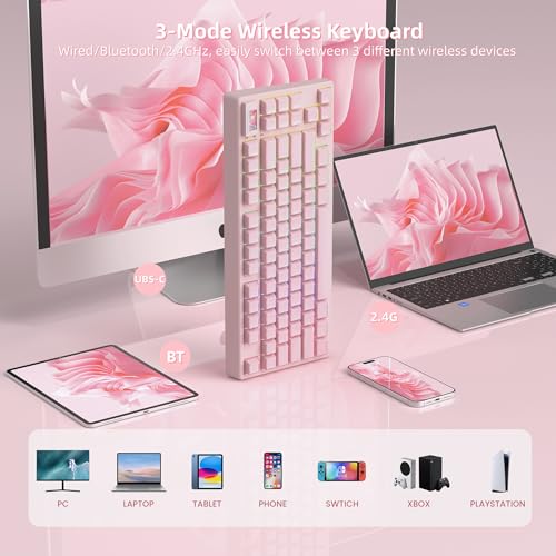 Image of Womier 75% Pink Keyboard Wireless with Color Multimedia Screen | Creamy Mechanical Gaming Keyboard, 3-Modes Hot Swap Cute Key Board w /Wrist Rest, Gasket RGB Custom for Mac /Win (SK80 PRO)