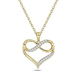Cali Trove 1/4Ct White Natural Diamond Infinity Necklace for Women in 10K Solid Yellow Gold, Heart Necklace Pendant, Jewelry for Women, Elegant Gift For Her | Women's Jewelry (0.25 Cttw, I-J/I1-I2)
