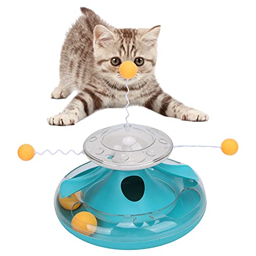 OKJHFD Jouet de Fuite de Plateau tournant pour Chat, Jouet de Distribution de Nourriture de Puzzle de Suivi de Cercle, Distributeur de friandises de mangeoire de Casse-croûte d'intérieur (Lake Blue)