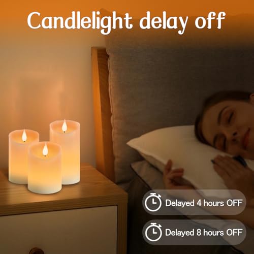 Image of LEDHOLYT Flameless Candle RGB Set, Flickering LED Pillar Real Wax Candle with Remote Control and Timer, Upgraded Blue Flame Heart, Built-in Battery Rechargeable Flameless Candle, 1 Set of 3