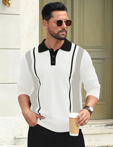 Hardaddy Polo Vintage a Rayas para Hombre Jersey Ligero de Manga Larga con Cuello miniatura 4
