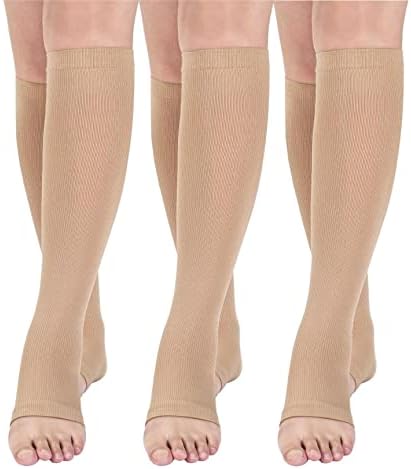 Open toe toeless Compression Socks 3 Pairs 15-20 mmHg Support Pregnancy,Running,Sports,Flight Travel